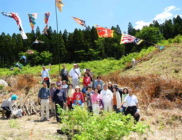 平林会　大漁旗がなびく植林地